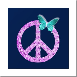 Pastel purple Peace Sign with Turquoise Butterfly Posters and Art